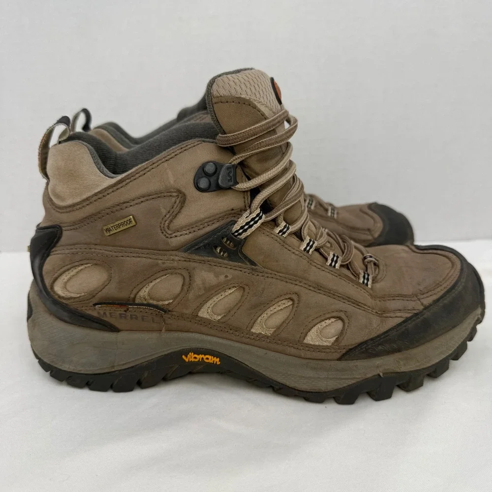 Merrell Radius Mid Waterproof Hiking Boots Walnut Vibram Womens 8.5